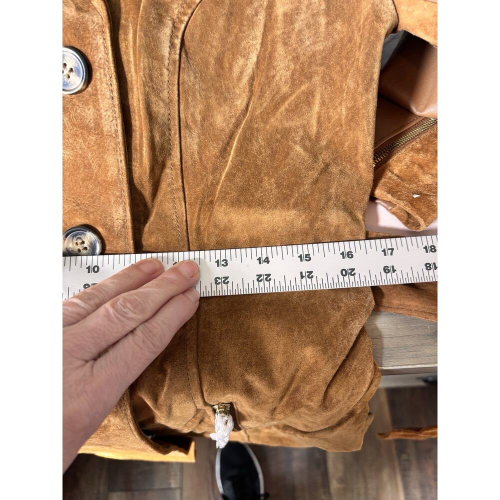 IMAN Global Chic Suede Leather Trench Belt 70s Retro Boho Coat Double Breast XS - Picture 11 of 13